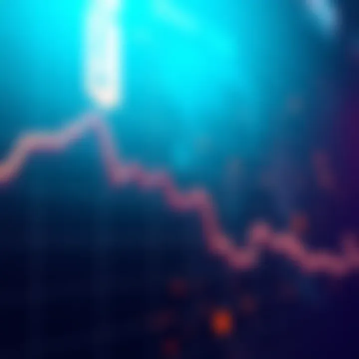 Declining Token Value Graph showing a significant drop in the value of a token, with an upward trend line fading into a downward slope, representing market decline.