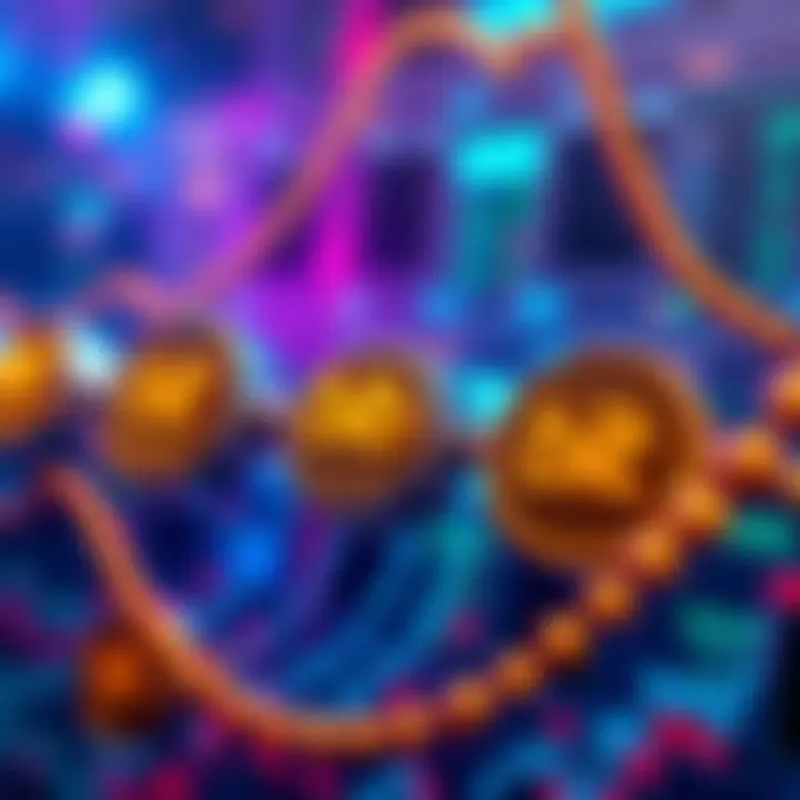 A visual representation of decentralized finance chains showing tradeable collateral derivatives with symbols representing bitGOLD and bitCRUDE