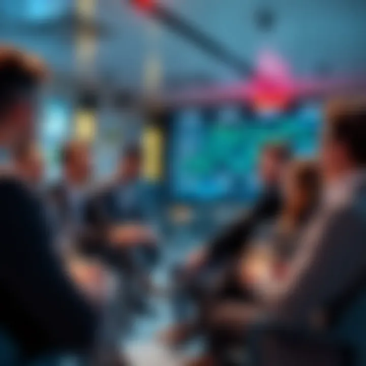 A group of people discussing cryptocurrency and market trends in a casual setting