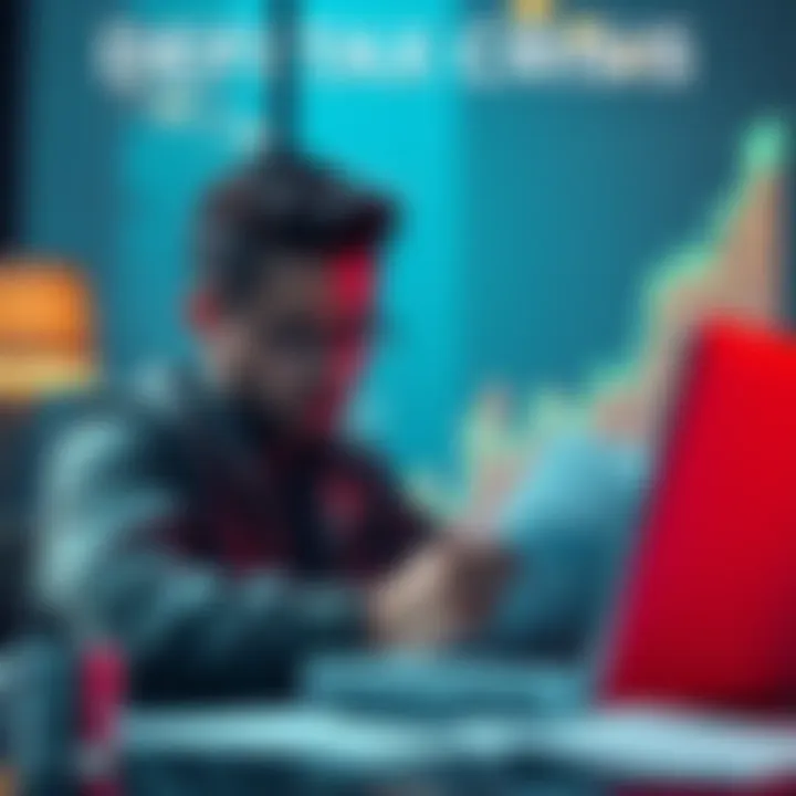 DeFi Tax Crisis A person looking worried while checking tax documents on a laptop with a graph showing rising capital gains in the background.