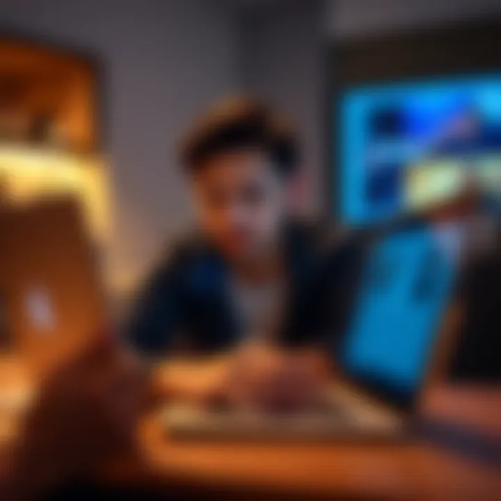 A person using a laptop to delete their Coinbase account with a focused expression