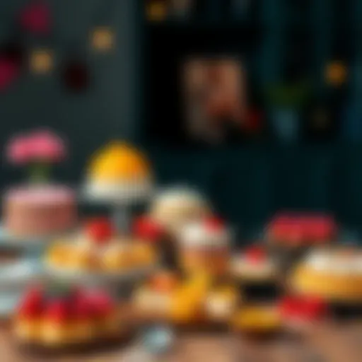 A tempting display of various desserts including cakes, pastries, and fruit tarts on a table