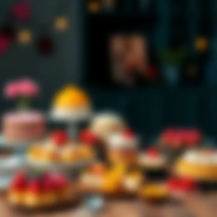 A tempting display of various desserts including cakes, pastries, and fruit tarts on a table