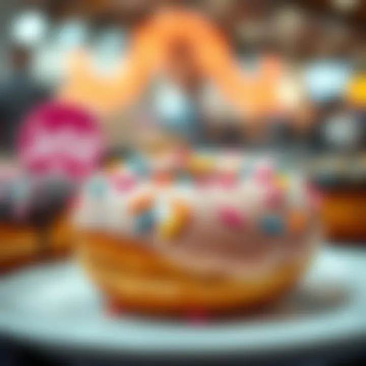 A close-up of a glazed donut with sprinkles on a plate, ready to be enjoyed.