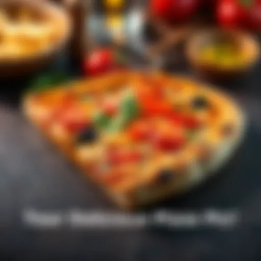 Delicious Pizza Slice A colorful and appetizing pizza slice topped with fresh ingredients, showcasing its cheesy texture and vibrant toppings.