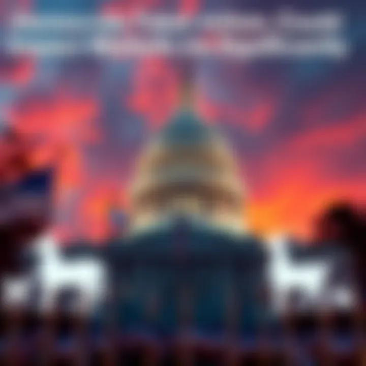 Symbols of the Democratic Party with U.S. Capitol in the background, representing potential political shift and market impact.