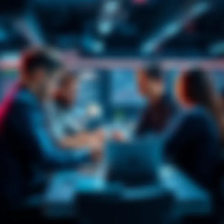 A diverse group of developers discussing and brainstorming ideas for a web3 application and smart contracts in a collaborative workspace