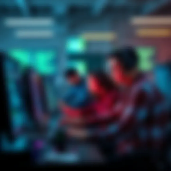 A group of developers collaborating on computers, analyzing code related to Pulse Chain