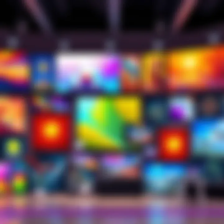 Digital Art Display A vibrant collection of unique digital art pieces available for sale, showcasing various styles and colors, inviting buyers to make offers.
