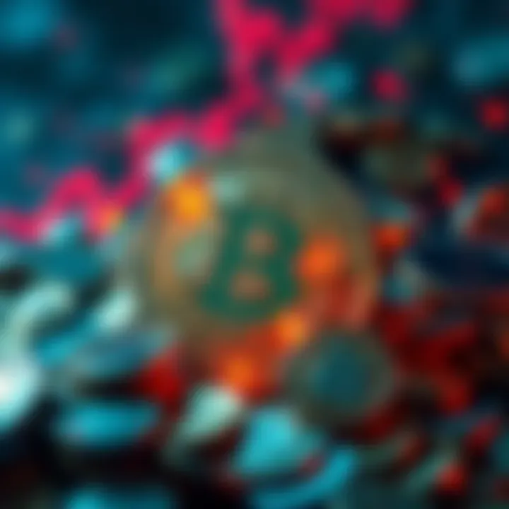 Representation of a digital currency with symbols and coins, showcasing the idea of mass adoption in finance.