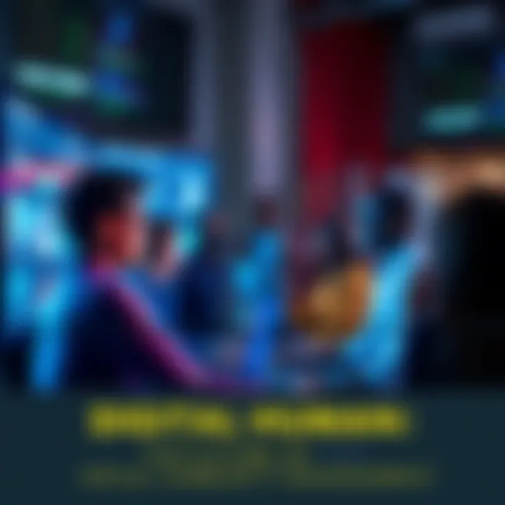 A digital human avatar interacting with a group of people on a computer screen, showcasing virtual community management.