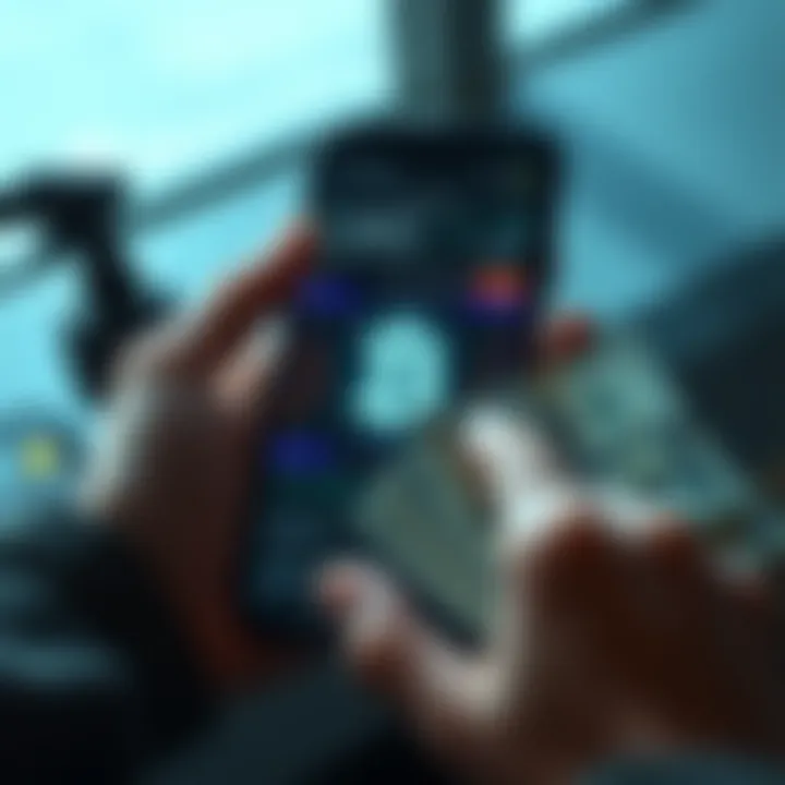 A person holding a smartphone displaying a cryptocurrency wallet while cash is set aside, symbolizing the shift to digital payments.