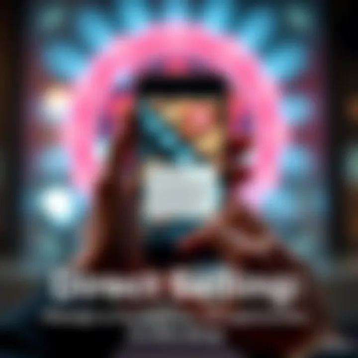 Direct Selling Inquiry A person holding a smartphone, sending a message about direct selling opportunities in a social media DM
