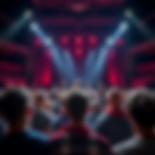 A crowd of people with disappointed expressions gazing towards a stage that seems empty or underwhelming