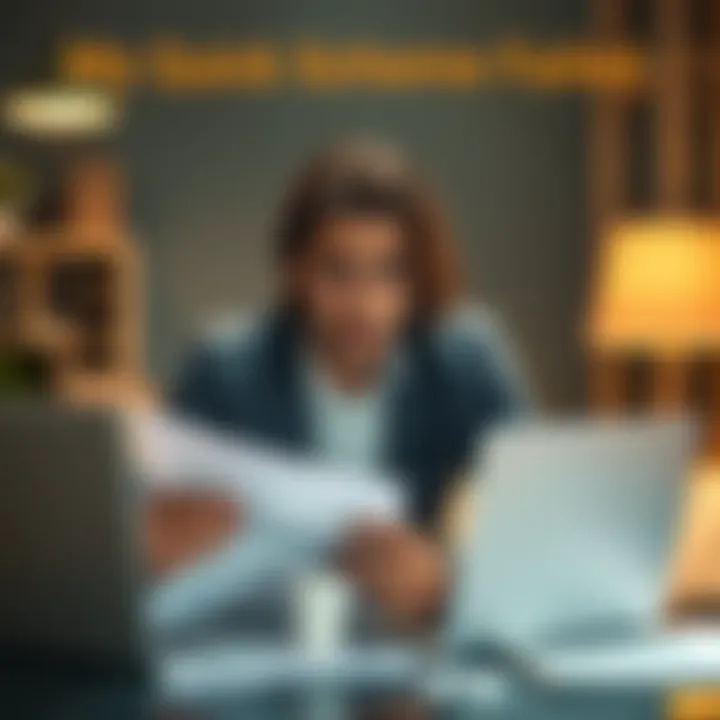 A person looking frustrated while checking financial documents and a laptop, showing signs of disappointment after a failed investment scheme