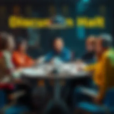 A group of people looking concerned while discussing at a round table, papers scattered, indicating a pause in conversations.