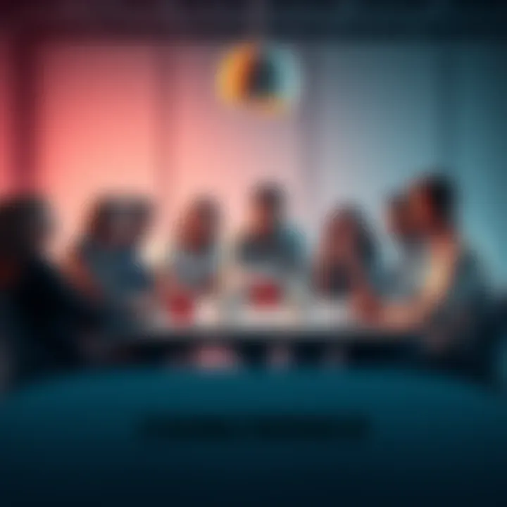 A group of people discussing around a table, some looking skeptical while others appear curious, with notes and coffee cups in front of them.