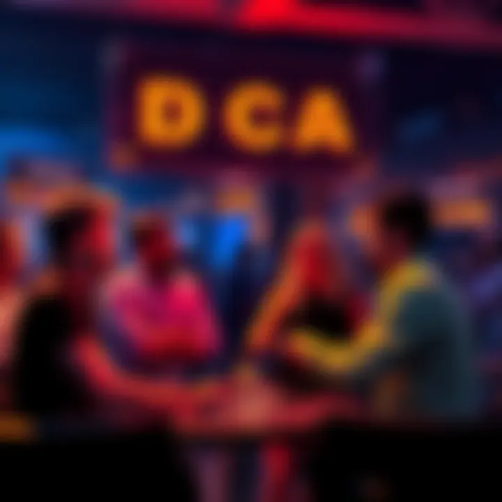 A group of people engaged in a conversation about dollar-cost averaging investment strategies, sharing ideas and insights on future opportunities in cryptocurrency.