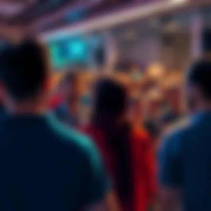 People engaged in a lively discussion about Bitcoin in a crowded forum, showing mixed reactions and ideas