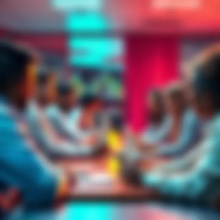A group of people brainstorming innovative ideas in a meeting about cryptocurrency projects that address various societal issues beyond finance.