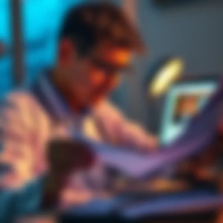 A doctor looks upset while reviewing paperwork related to their closed bank account, with a laptop open showing the Revolut website in the background.