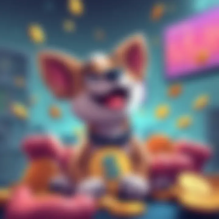 Dog meme coin concept A cartoon dog with a dollar sign and coins around it, representing dog-based memecoins like $BORF