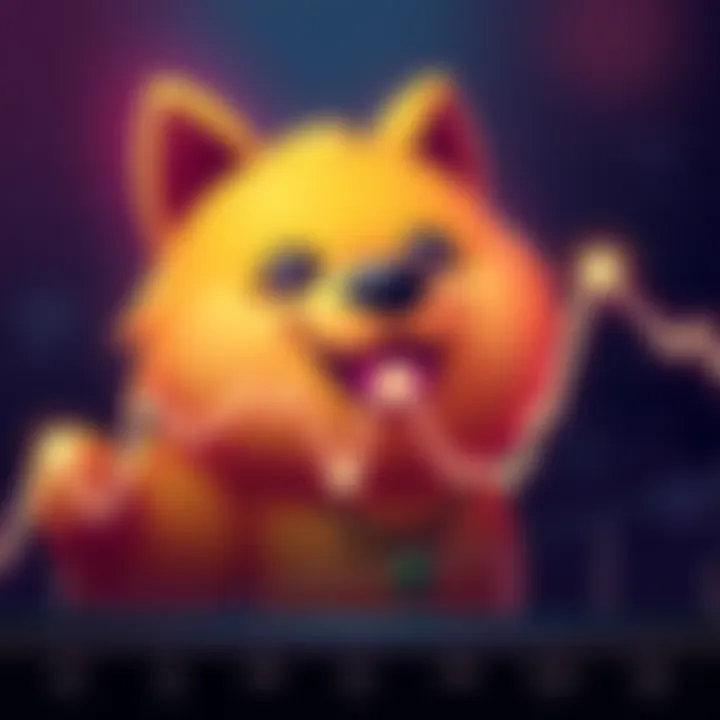 A line graph showing Dogecoin prices fluctuating between 0.17 and 0.18 with a dog mascot in the background.