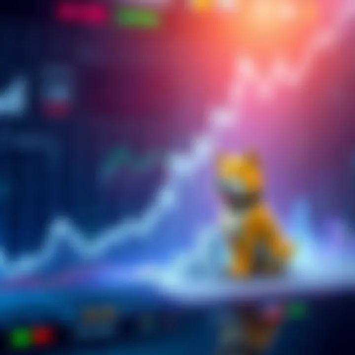 A chart showing a rising trend for Doge Coin with a dog mascot symbolizing the cryptocurrency.