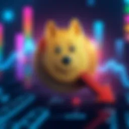 Doge coin symbol with a downward arrow indicating a drop in market cap
