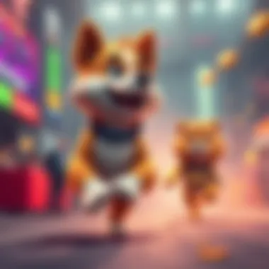 Doge Coin mascot shows excitement as it rises in value, while Leo Coin is left behind.