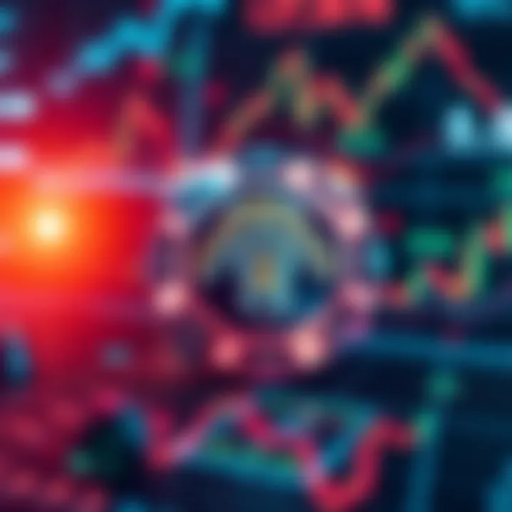 A digital representation of DOGE with market charts and AI elements surrounding it.