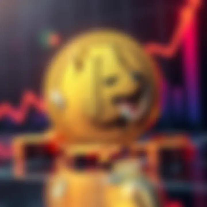 Dogecoin Investment A digital representation of Dogecoin with rising graph trends in the background, symbolizing investment growth.