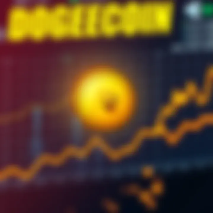 A chart showing the potential rise and fall of Dogecoin's price over the upcoming month with an eye-catching dog mascot icon.