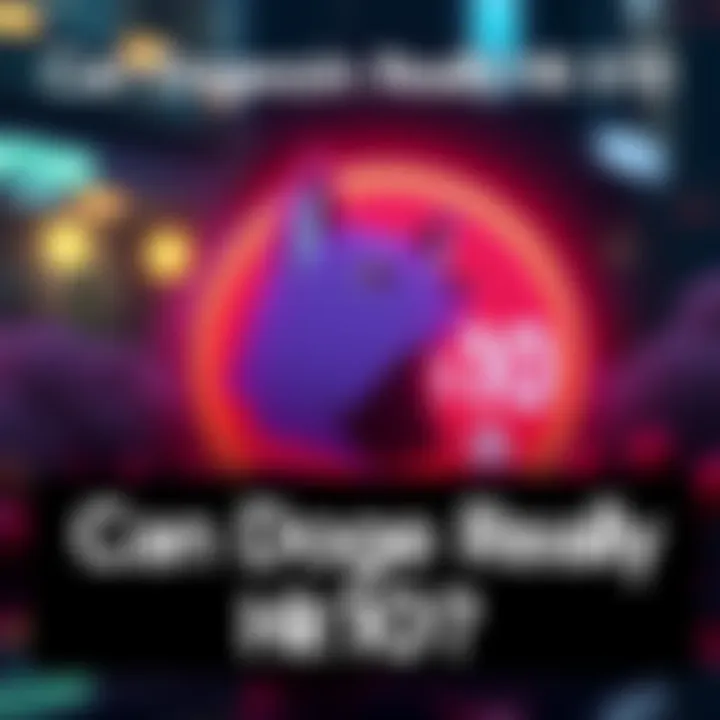 A vibrant Dogecoin logo with the text '$10' beside it, symbolizing the potential price point Dogecoin may reach.