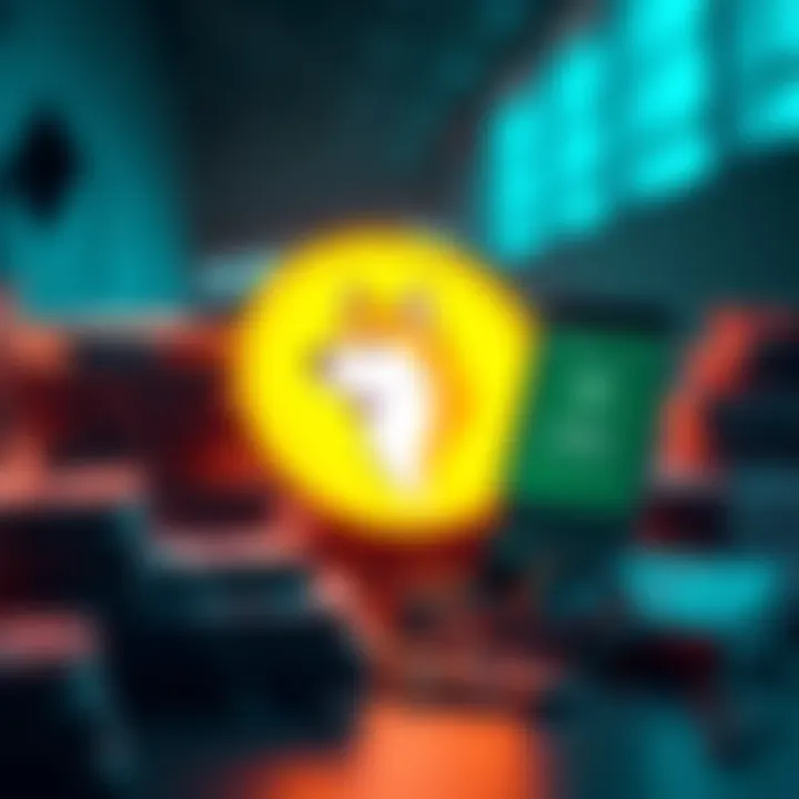 A graphic showing a large Dogecoin logo with stacks of cash and a smartphone displaying the Robinhood app, symbolizing cryptocurrency investments.