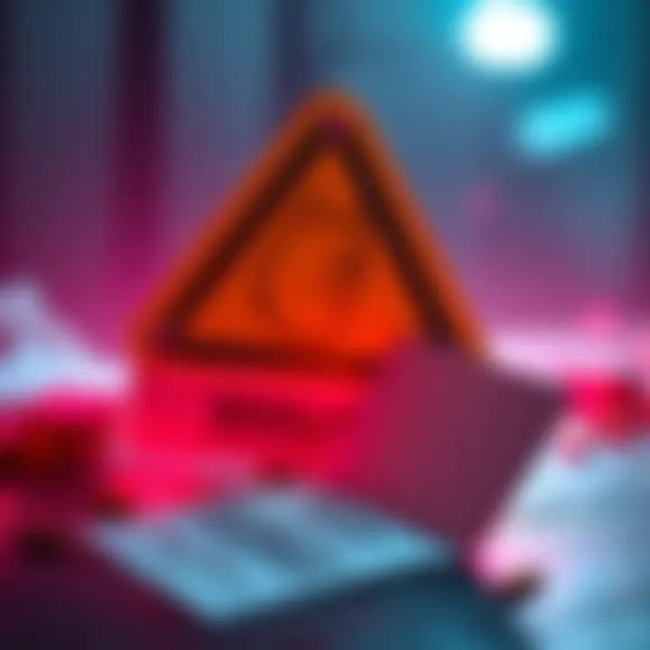 A graphic showing a warning sign with Dogecoin logo and a paper wallet, indicating the risk of stolen funds.