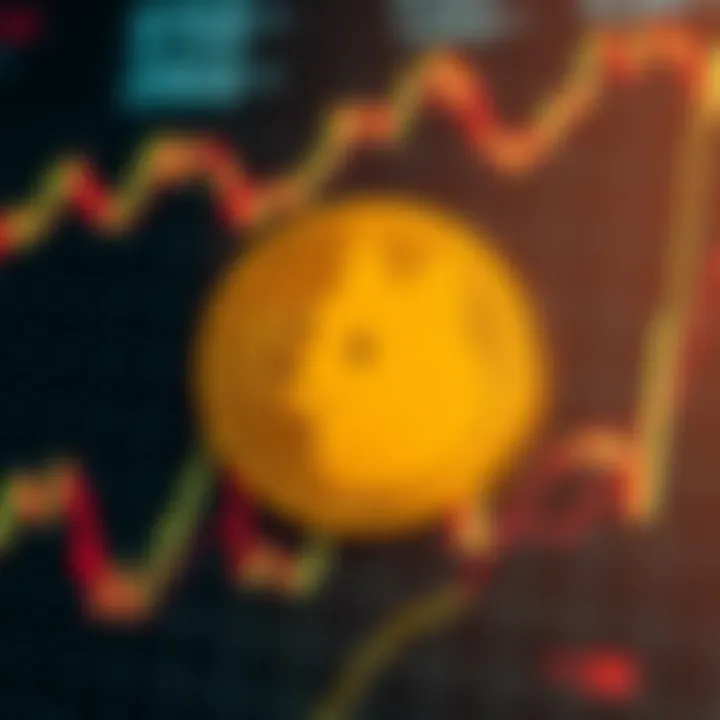 A visual of the Dogecoin symbol overlaid on a digital financial chart showing upward trends, representing future predictions for the cryptocurrency market.