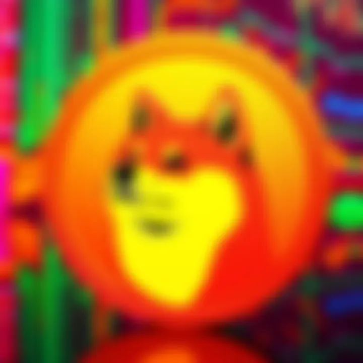 A vibrant Dogecoin symbol in front of a digital background, showcasing its iconic Shiba Inu with a retro aesthetic, reflecting its established status in cryptocurrency.