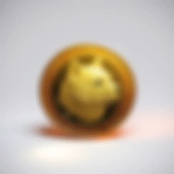 A shiny, collectible Dogecoin coin featuring the Shiba Inu dog on one side, displayed on a white background with a soft focus.