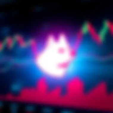 Dogecoin symbol and falling charts A visual representation of Dogecoin's logo alongside declining cryptocurrency market charts showing a downward trend.