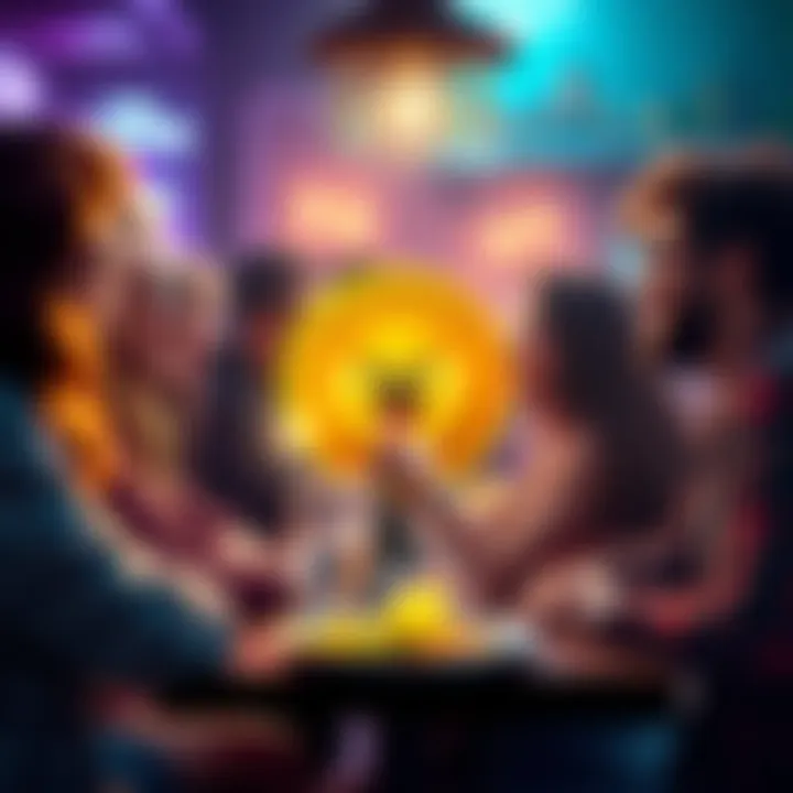 A group of friends enjoying lunch together, sharing laughter and stories while celebrating their passion for Dogecoin