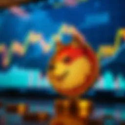 The Doge coin symbol in front of fluctuating market charts, symbolizing stability in a volatile market.