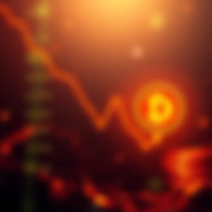 A downward trend graph showing the decline in Dogecoin's value with a Dogecoin logo in the corner.