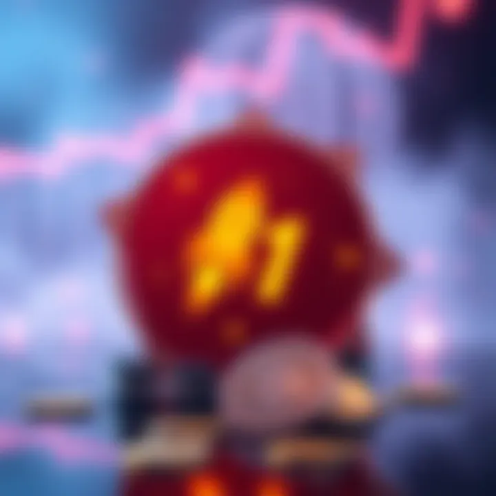A representation of Dogecoin celebrating its rise to $1 with a rocket icon and coins