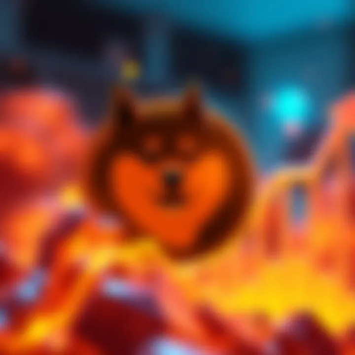 The Dogecoin symbol surrounded by a positive upward graph representing market recovery