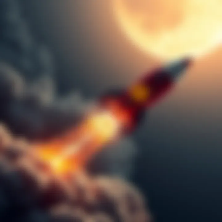 A rocket with a Dogecoin logo soaring into the sky, symbolizing the surge in Dogecoin's value.
