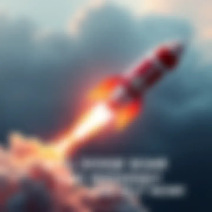 A rocket symbolizing Dogecoin's potential rise this weekend with a Dogecoin logo visible on the side