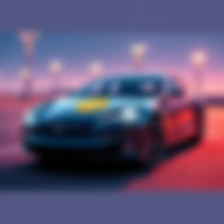 Dogecoin Payment for Tesla A Tesla car with a Dogecoin logo, representing cryptocurrency payments for electric vehicles