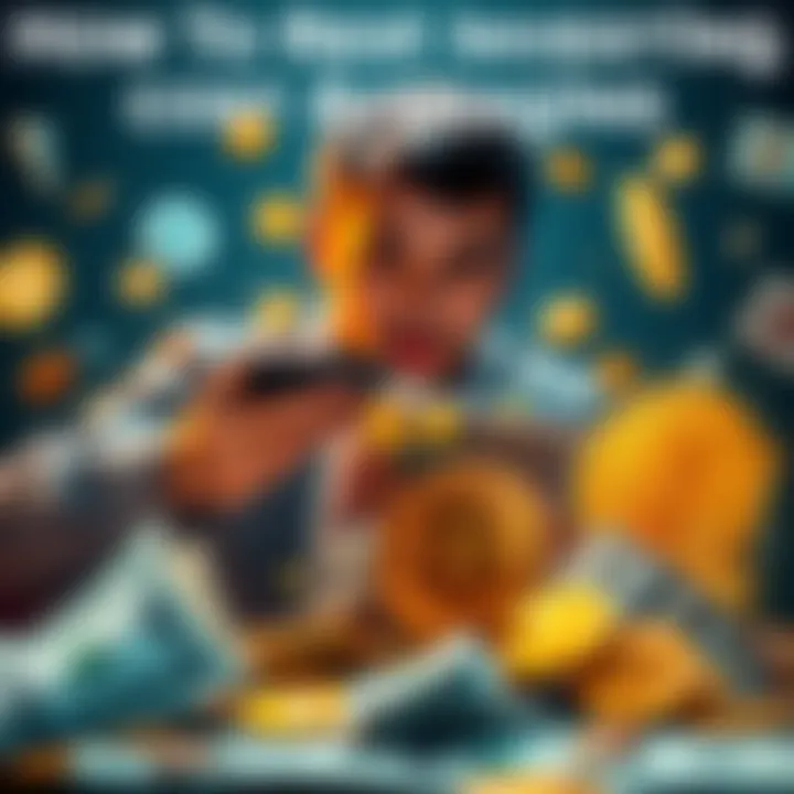 A person calculating investments with a calculator, surrounded by Bitcoin symbols and dollar bills, representing financial planning and risk management.