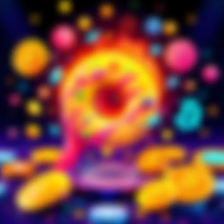 A vibrant illustration of a DONUT coin surrounded by various cryptocurrency symbols.